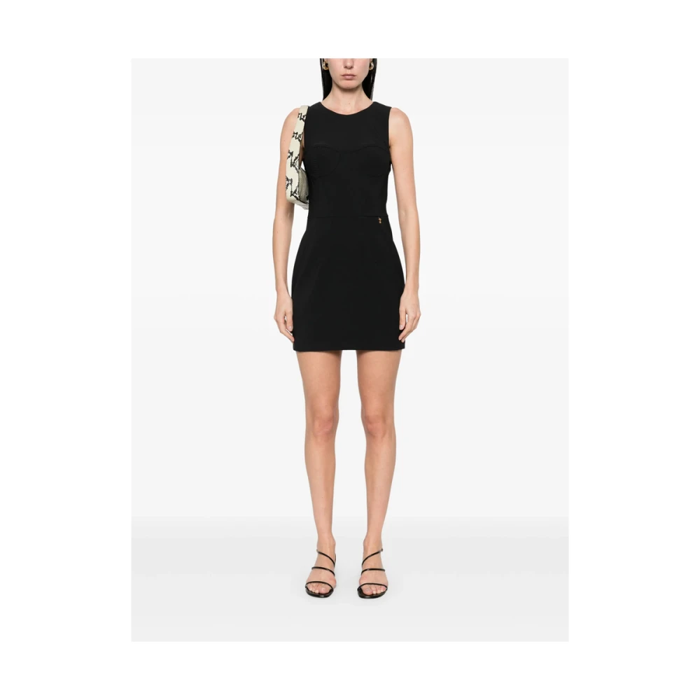 Elisabetta Franchi Zwarte Jurk met Ronde Hals en Dartdetails Black Dames