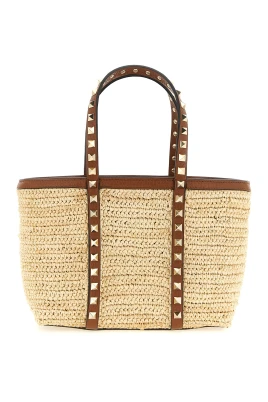 Mini Rockstud Shopping Bag i Raffia