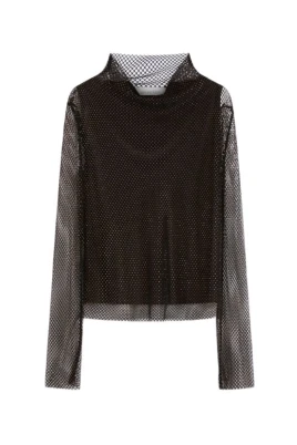 Svart Mesh Top med Strass