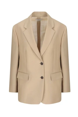 Beige Blazer Skräddarsydd Klassiska Revers