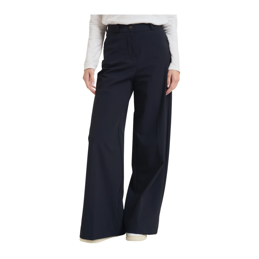 Rrd Women's Blue Palazzo Velvet Trousers - Wide Trousers - L - Trousers