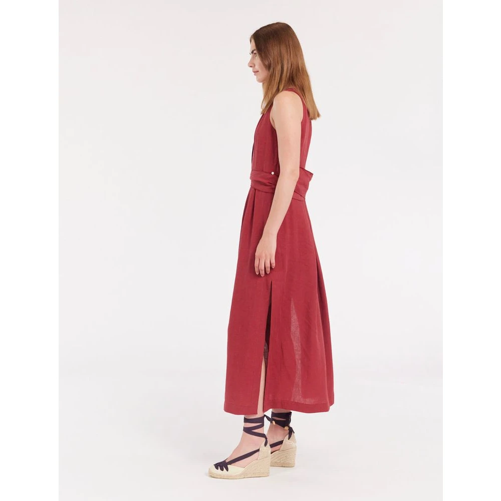 Ines De La Fressange Paris Ambre lange jurk in frambozen linnen Pink Dames