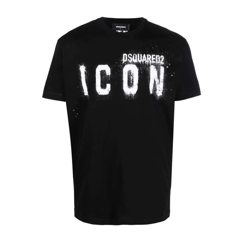 Dsquared2 Men's Black T-Shirts,, Iconic Logo Spray T-Shirt Extra Large