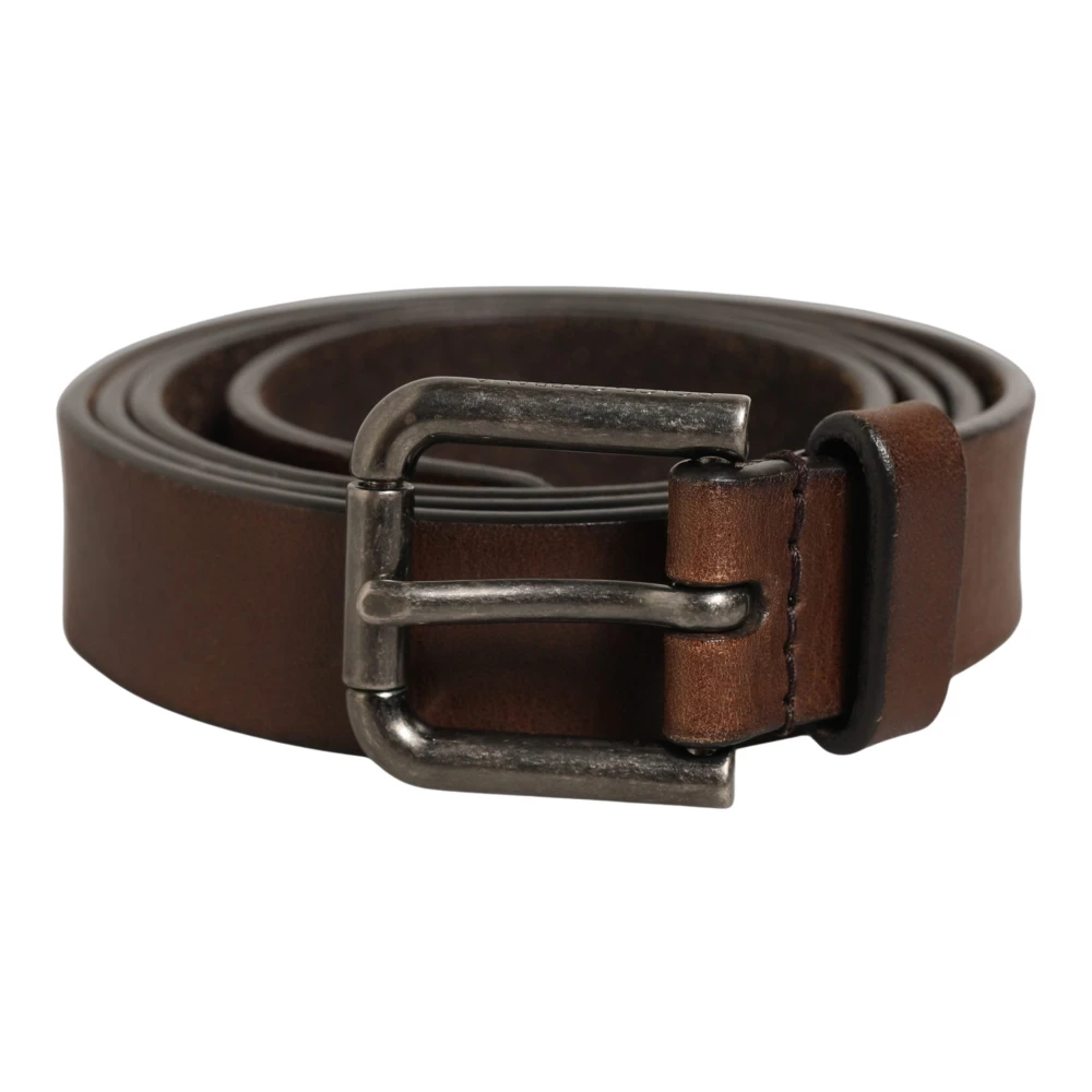 Dolce & Gabbana Brown Leather Silver Tone Metal Buckle Belt - 90 cm / 36 Inches - Image 2