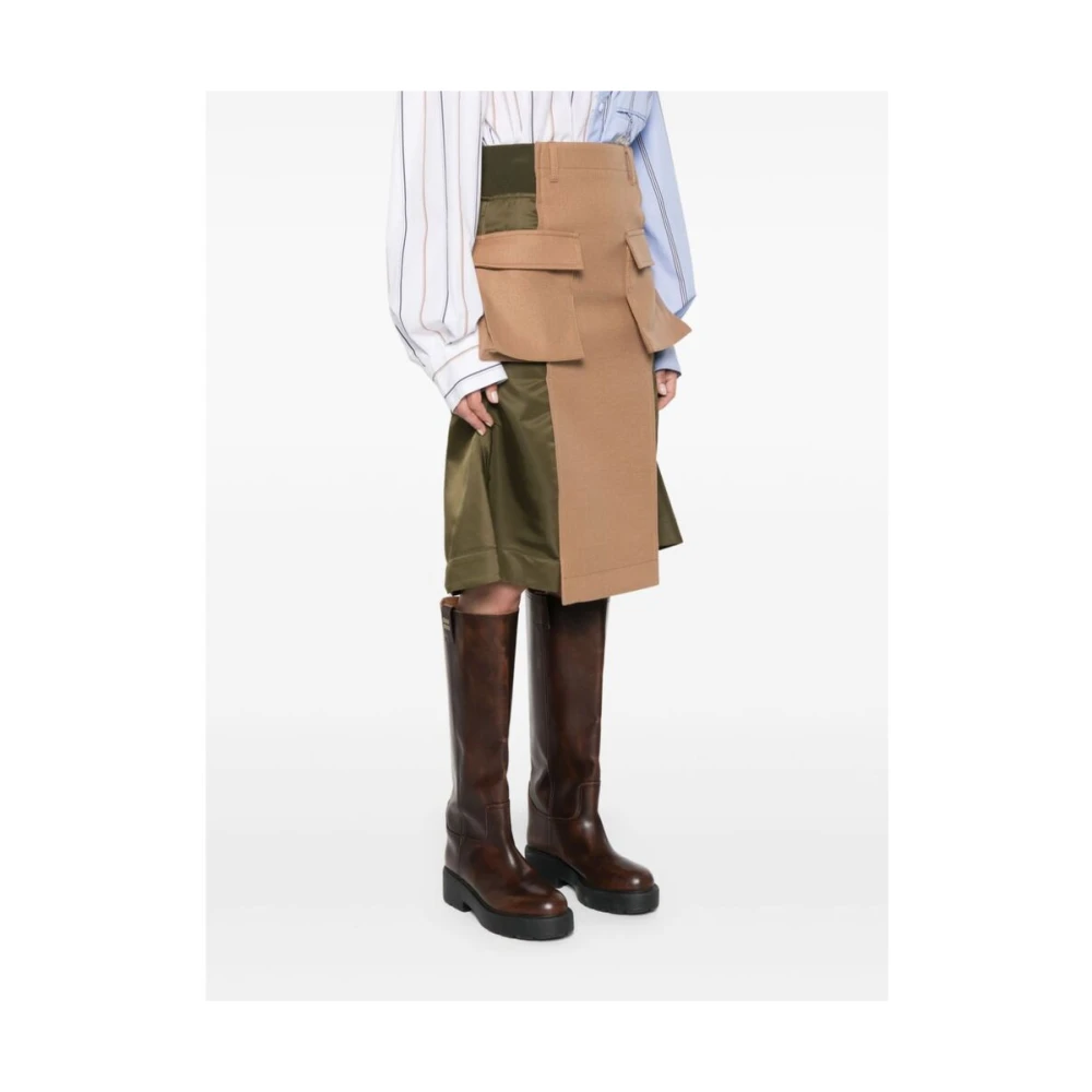 Sacai Gepaneelde Wollen Rok met Zakken Multicolor Dames