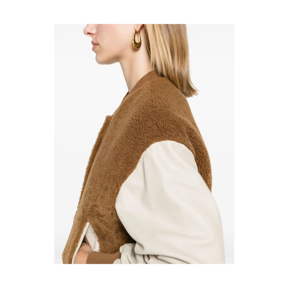 closed Shearling Color-Block Baseball Jack Brown Dames