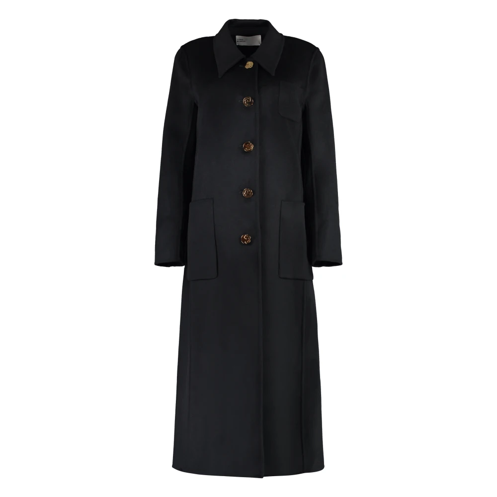 Tory Burch Women's Black Single-Breasted Coats, S, Wool Coat With Embellished Buttons