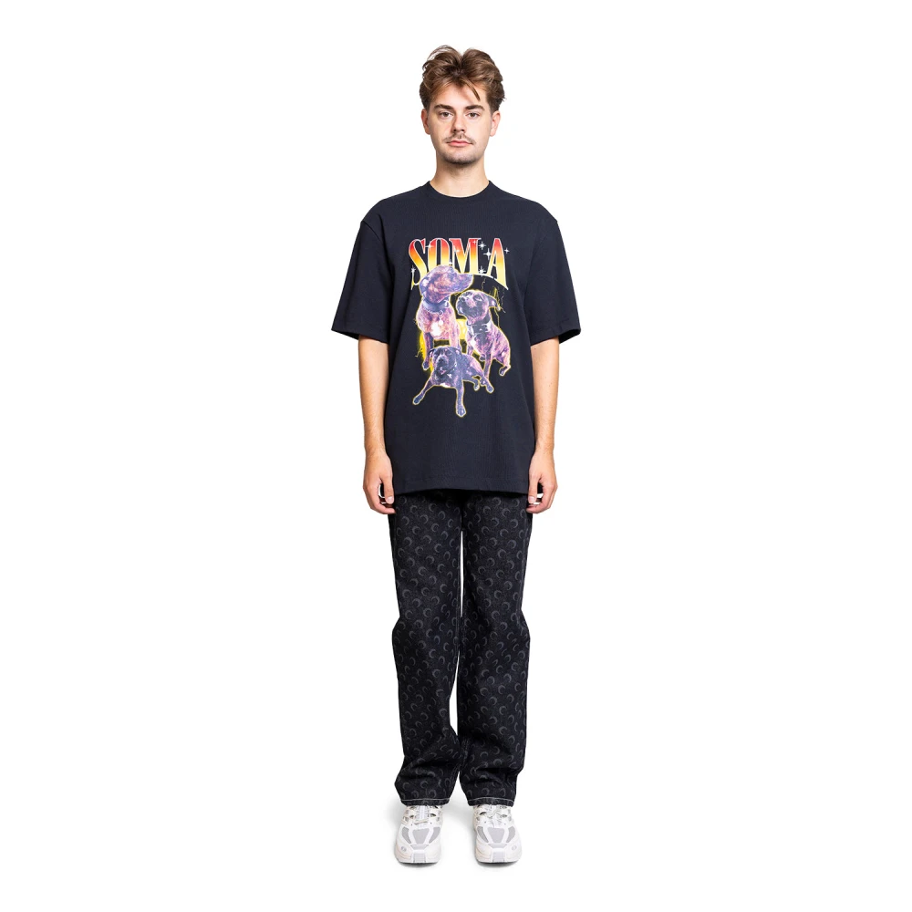 Marine Serre Zwart Loose Fit T-Shirt Black Heren