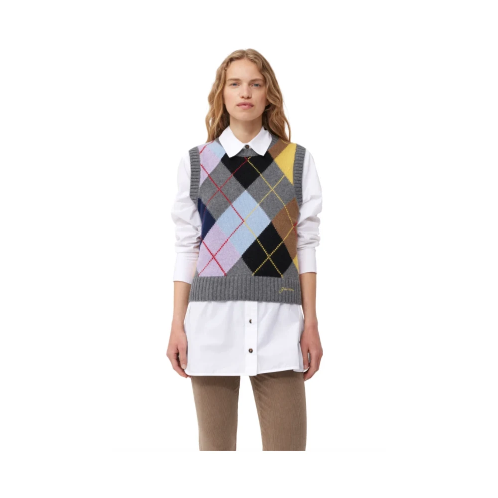 Ganni Harlequin Wool Mix Gebreid Vest Multicolor Dames