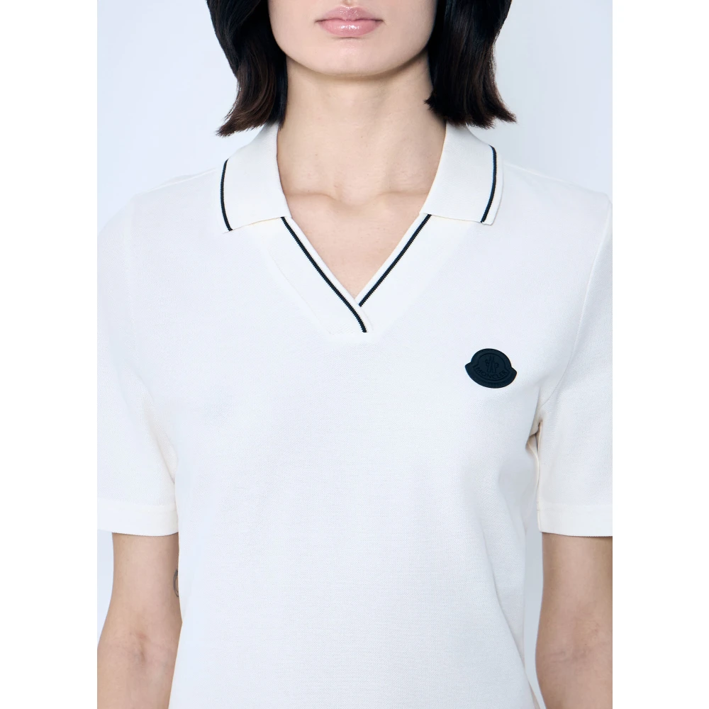 Moncler Logo Patch Polo Shirt White Dames