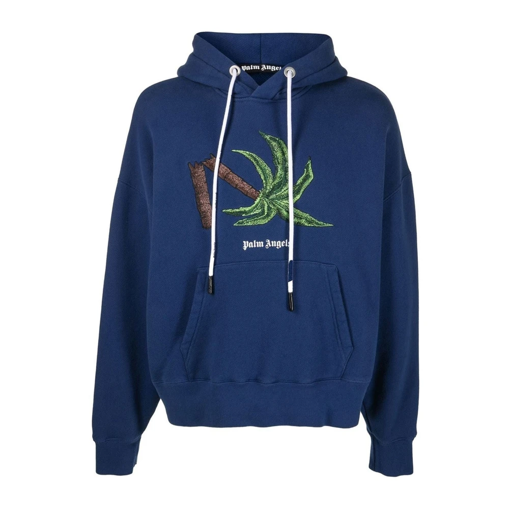 Palm Angels Broderad Logga Hoodie Sweatshirt Blue, Herr