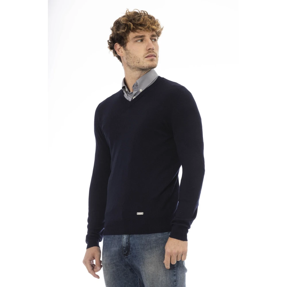 Baldinini Tijdloze V-hals Trui Blue Heren