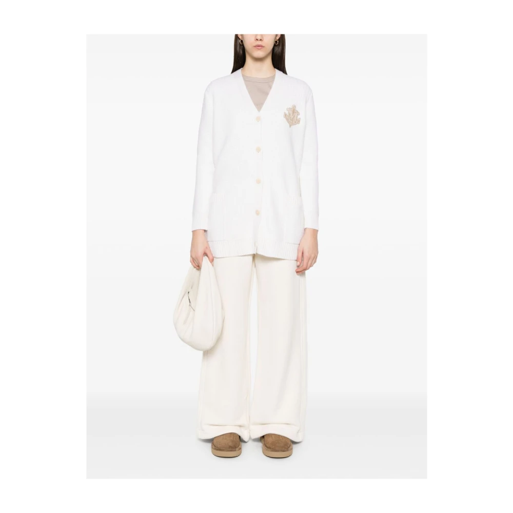 Max Mara Witte Geribbelde V-hals Sweater met Zakken White Dames
