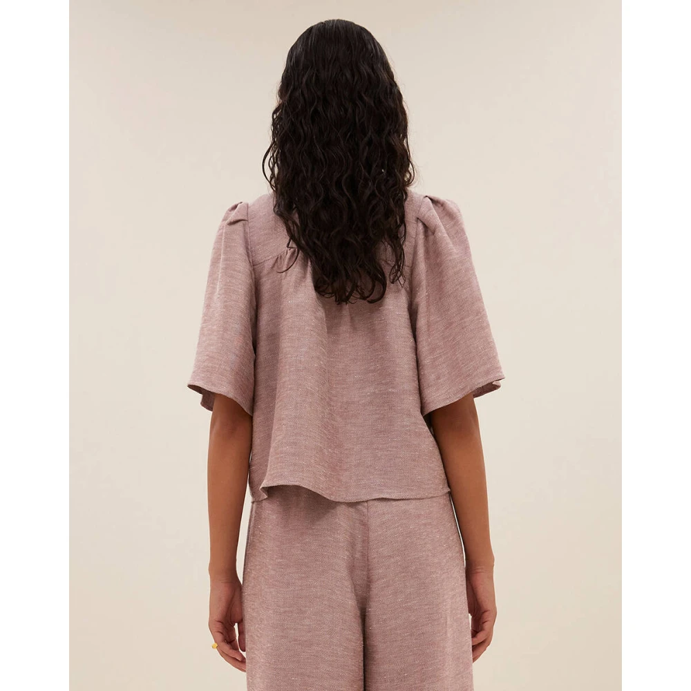 By-Bar Glanzende Blouse Korte Mouw Blake Pink Dames