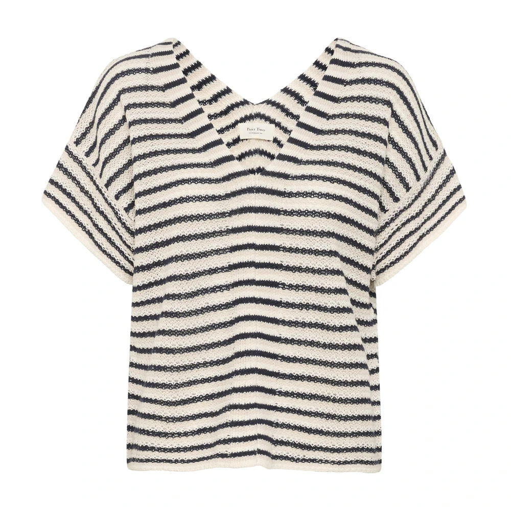 Part Two Navy Natuurlijke Gestreepte Gebreide Top Multicolor Dames