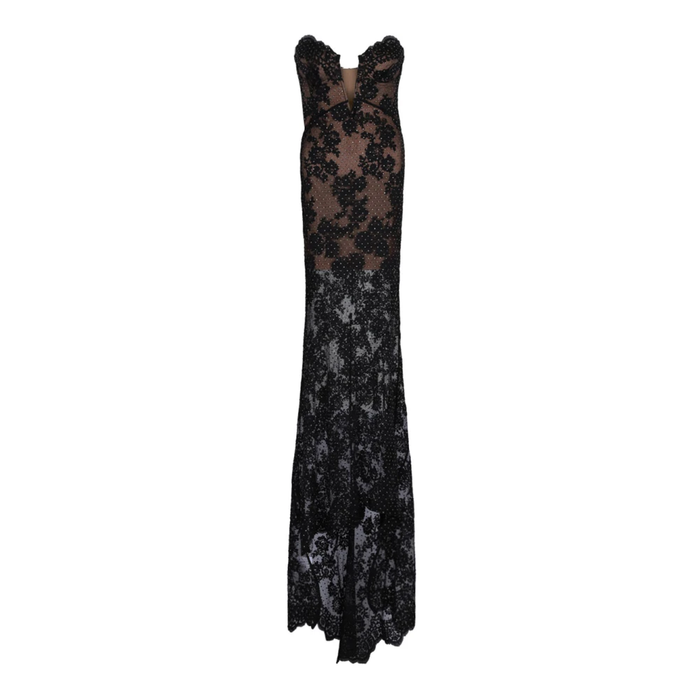 Self Portrait Zwart Strass Kant Maxi Jurk Black Dames