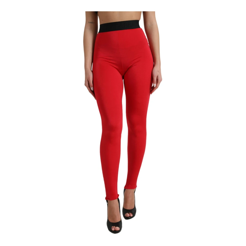 Dolce & Gabbana Rode Logo Slim Leggings Broek Red Dames