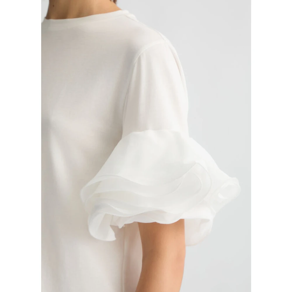 Liu Jo Witte Jersey T-shirt met Taffeta Ruches White Dames