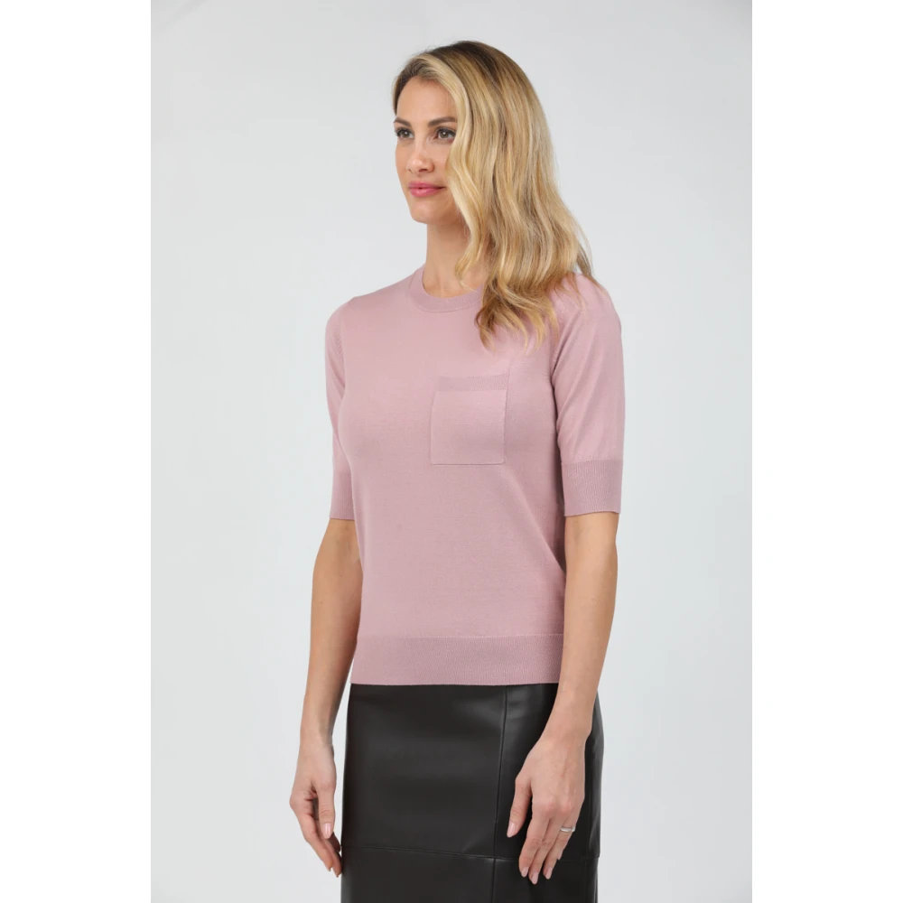 Max Mara Korte Mouw Ronde Hals T-shirt met Zakje Pink Dames