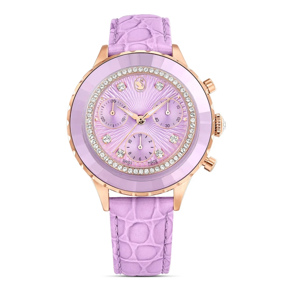Swarovski Unisex Purple Octea Chrono Watch, Swiss Made, Leather Strap, Rose Gold-Tone Finish - Image 2
