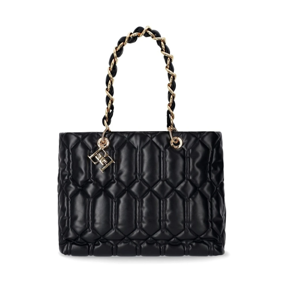 Elisabetta Franchi Zwarte Puffy Shoppingtas met Gouden Details Black Dames