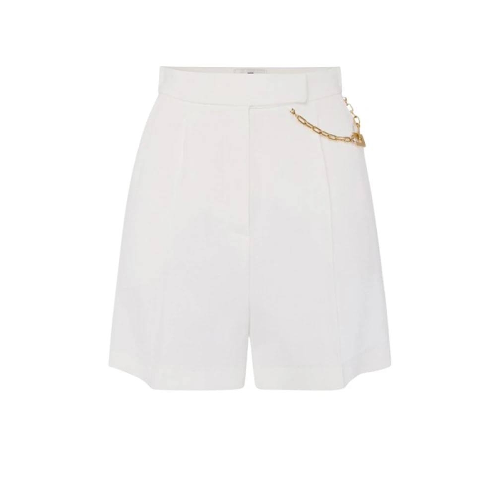Elisabetta Franchi White Casual Shorts, Female, M, Gabardine Shorts With Jewel Logo