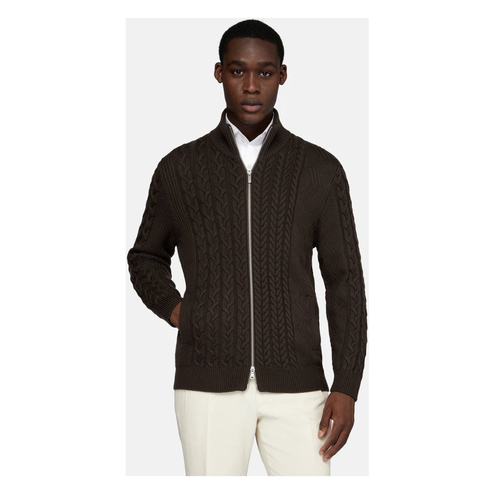 Boggi Milano Gemengde Steek Full-Zip Trui van Merinowol Brown Heren