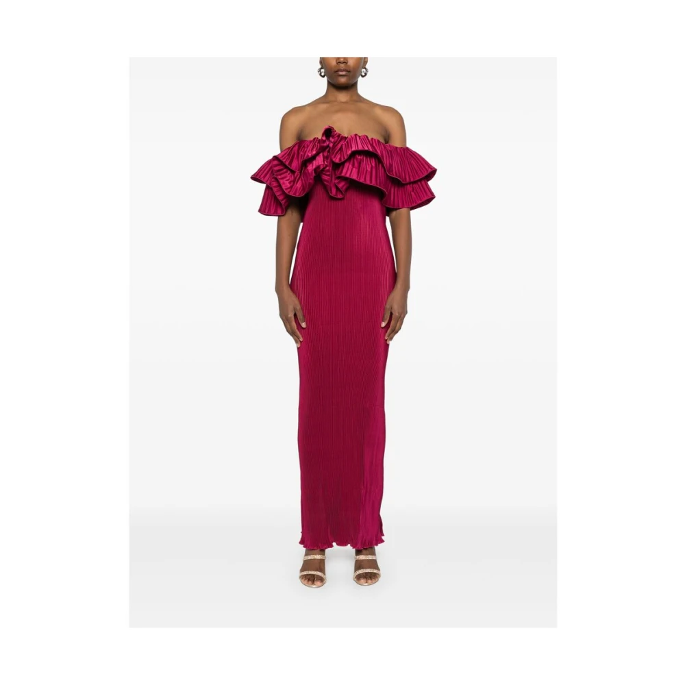 L'idée Bordeaux Rode Gerimpelde Off-Shoulder Jurk Red Dames