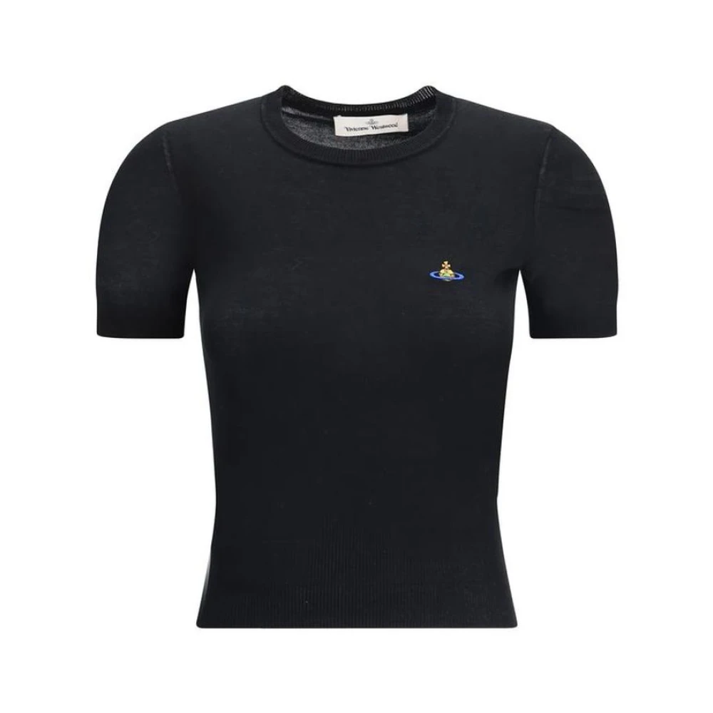 Vivienne Westwood Women's Black T-Shirts, S, Iconic Logo Knitted T-Shirt