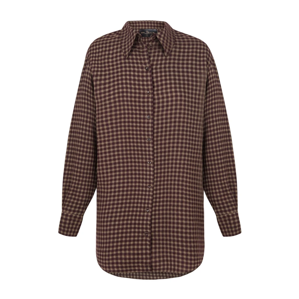 Cortana Bordeaux Geruite Oversized Shirt Red Dames