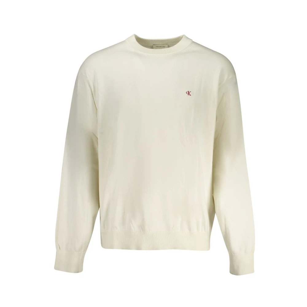 Calvin Klein Men's White Round-Neck Knitwear, Xl, Cotton Jumper