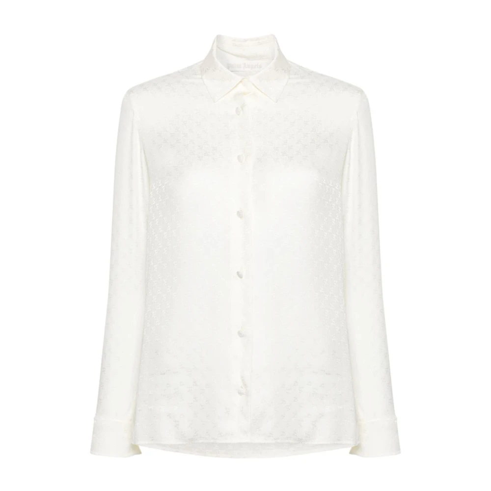 Palm Angels Kvinders Hvid Bluser & Skjorter, Dame, Hvid,, Uld, Monogram Jacquard Hvid Skjorte 2XS