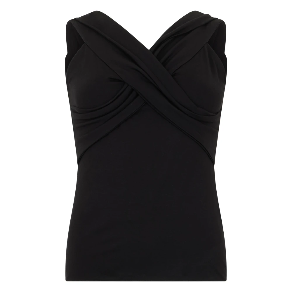 Emporio Armani Vrouw Zwart Tops Dames, Xl, Sleeveless Top With Cross Draping