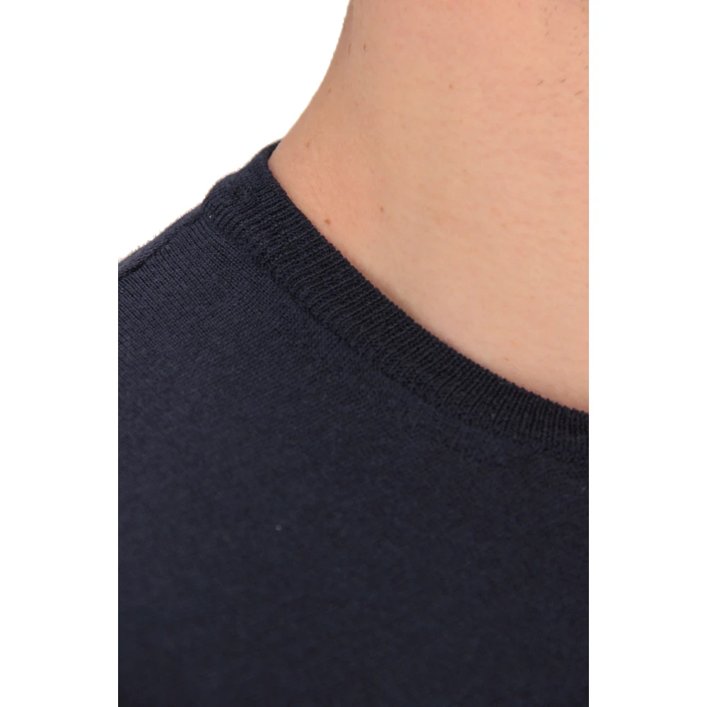Barba Blauwe Kasjmier Wol Ronde Hals Trui Blue Heren