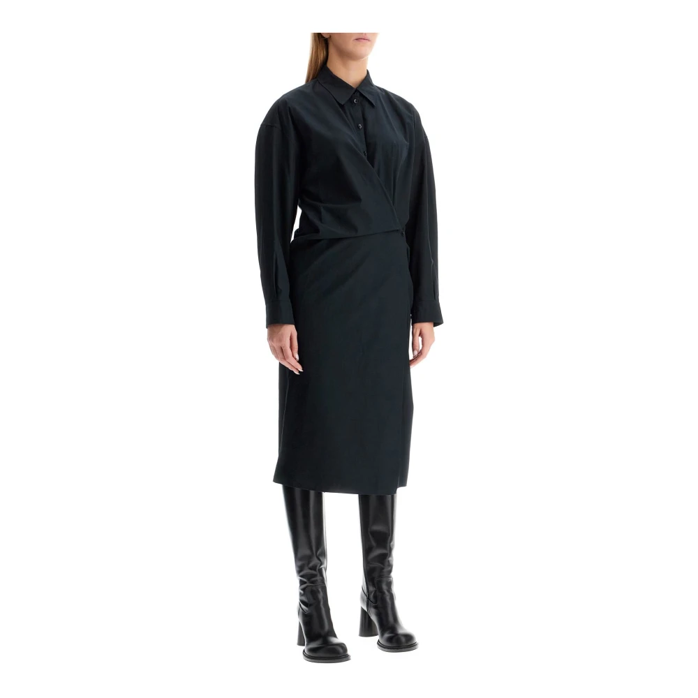 Lemaire Asymmetrische Knoop Midi Overhemdjurk Black Dames