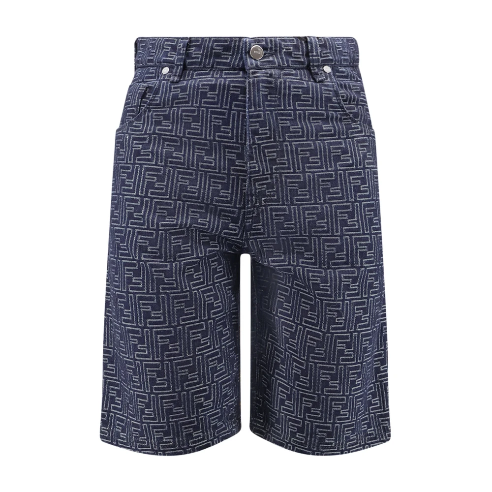 Fendi Men's Blue Denim Shorts, W34, Shorts With Button Closure