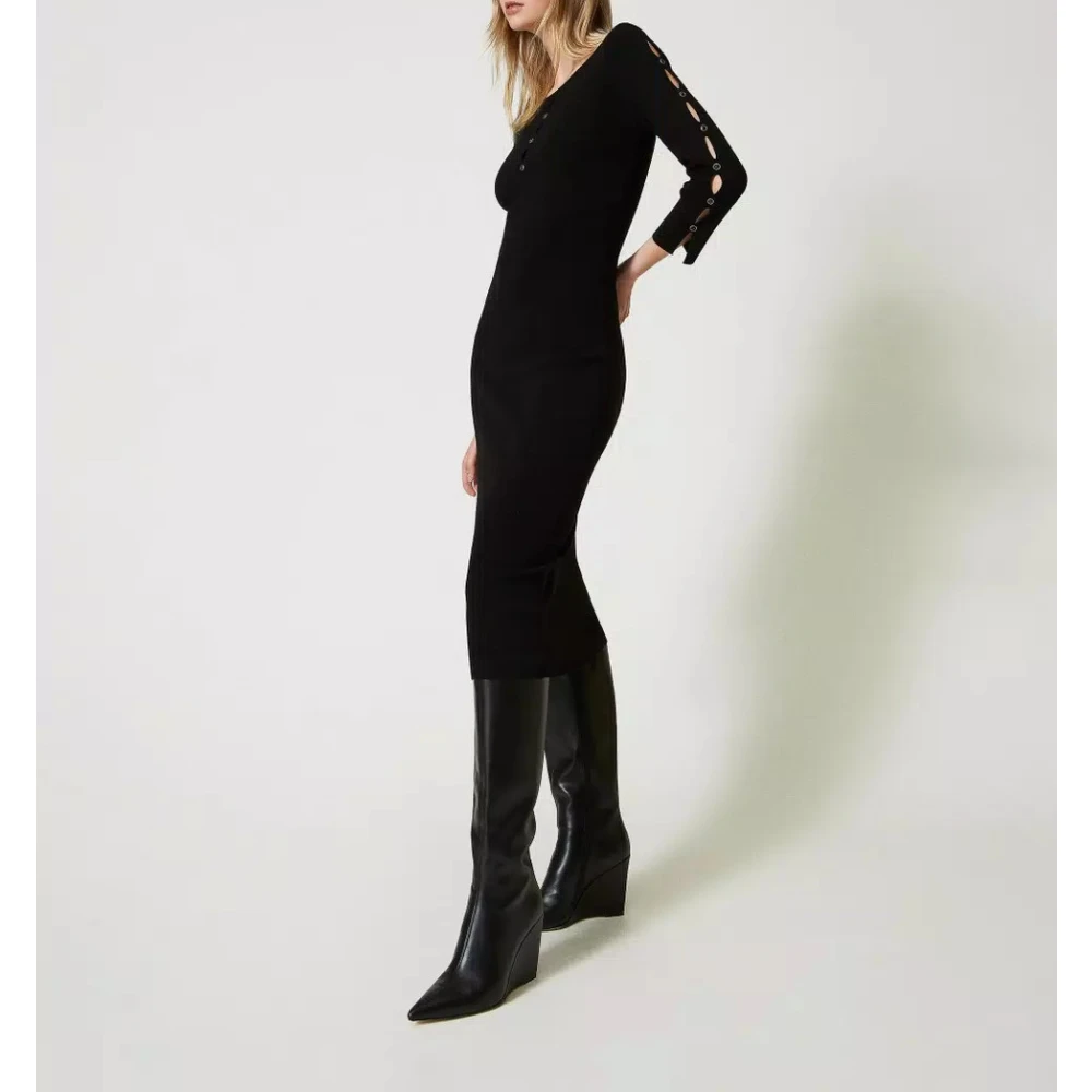 Twinset Gebreide Lange Jurk Black Dames