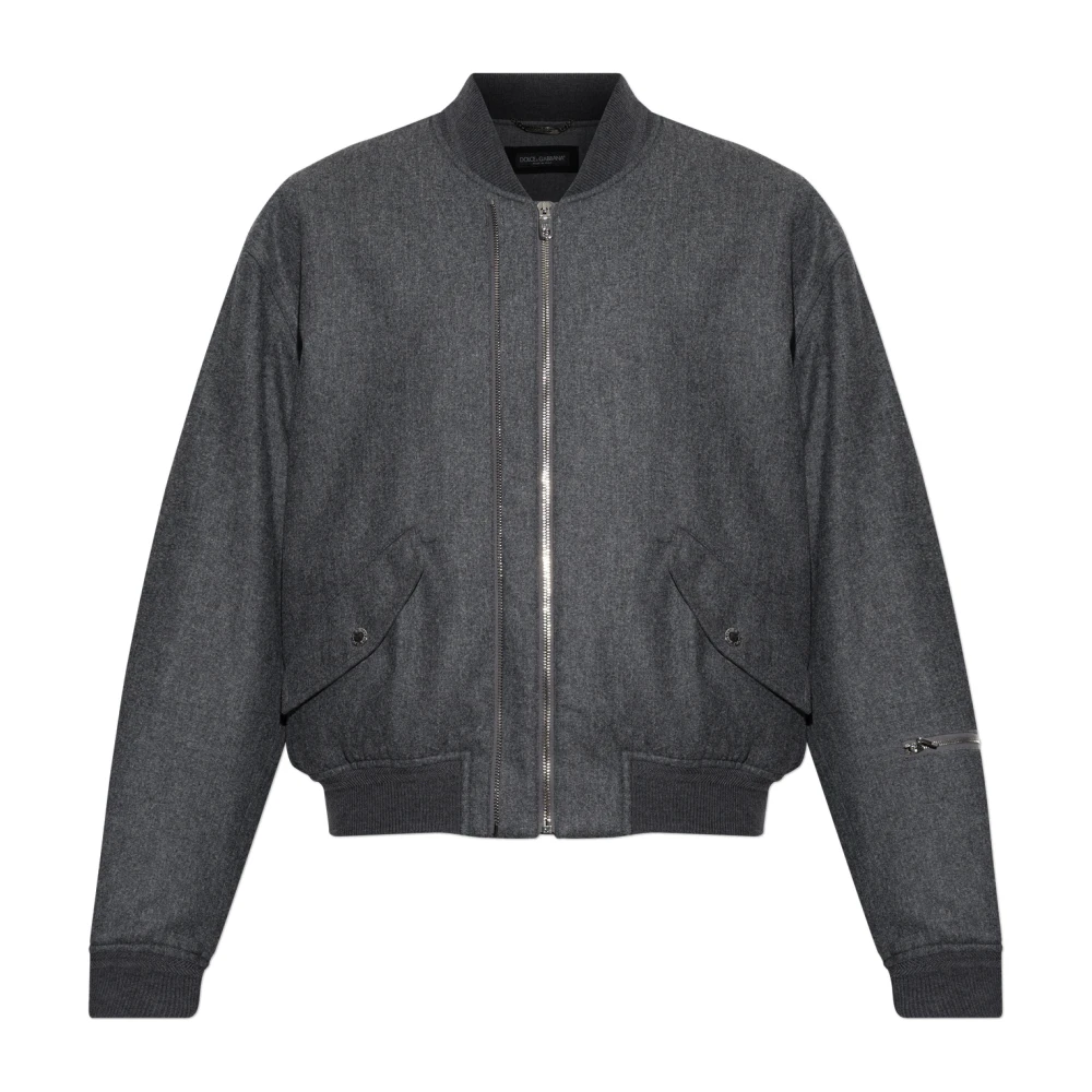 Dolce & Gabbana , Bomber Jackets, Male, Gray, L, Wool Bomber Jacket