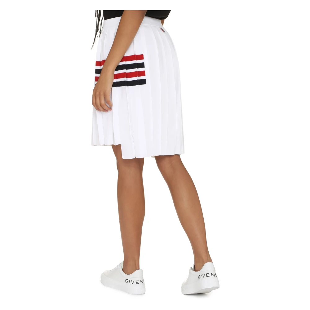 Thom Browne Geplooide Gebreide Rok met Tricolor Detail White Dames