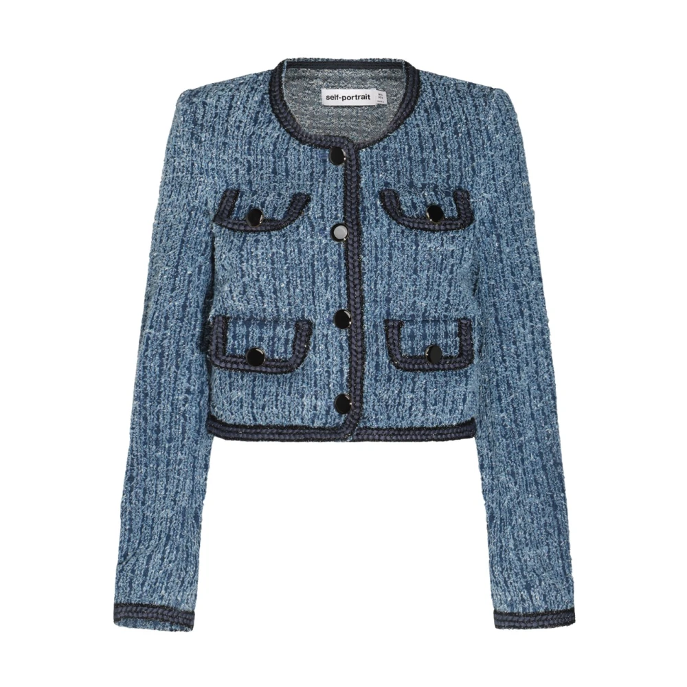 Self Portrait Blauwe Katoenen Casual Jas Blue Dames