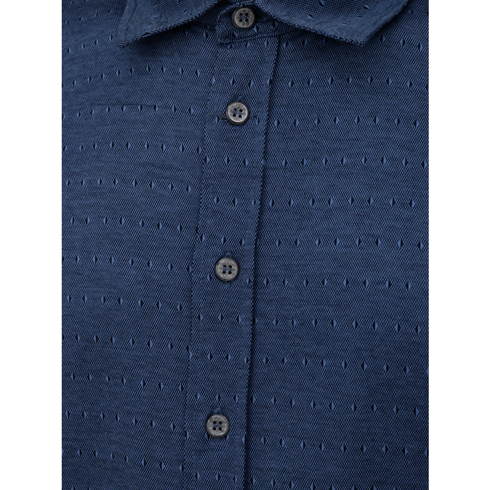 Canali Blauw katoenen shirt met korte mouwen Blue Heren
