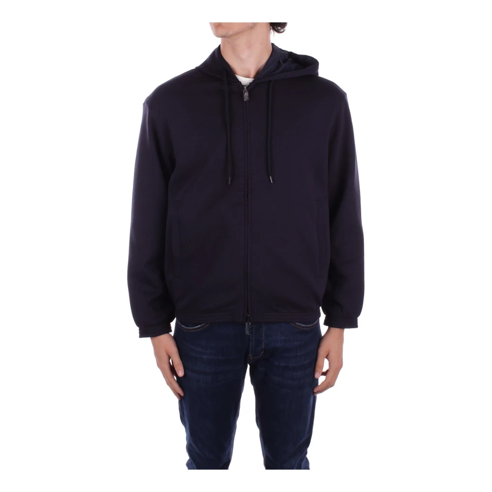 Emporio Armani Blauwe Hoodie Logo Rits Zakken Blue Heren
