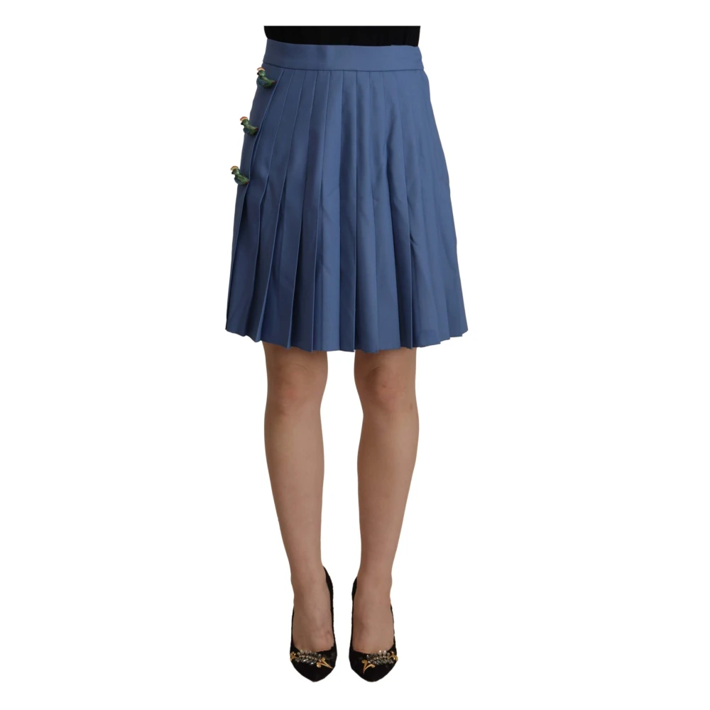 Dolce & Gabbana Women's Blue Elegant Pleated A-Line Mini Skirt With Bird Appliques 2XS
