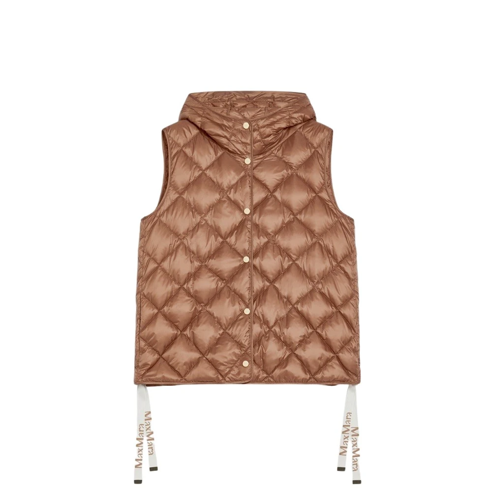 Max Mara Korte Gewatteerde Hooded Vest Brown Dames