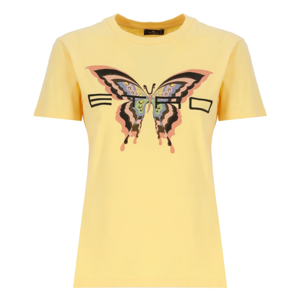 Etro Women's Yellow Cotton T-Shirt With Logo Embroidery