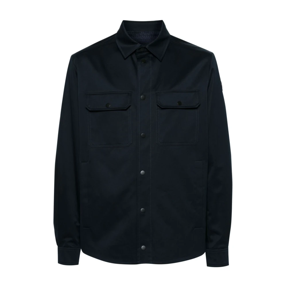 Moncler Blauw Leren Katoenen Overhemd Black Heren