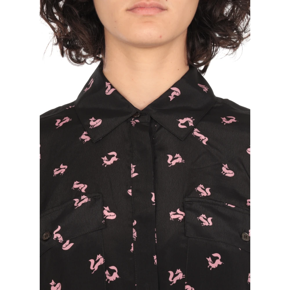 Maison Kitsuné Zwarte Fancy Fox Chemisier Jurk Black Dames