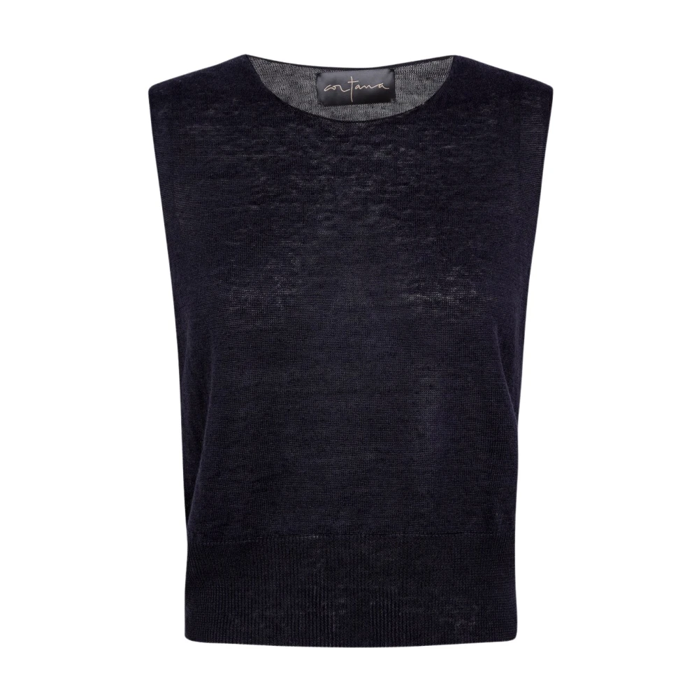 Cortana Blue Sleeveless Tops, Female, M, Rinen Linen Vest