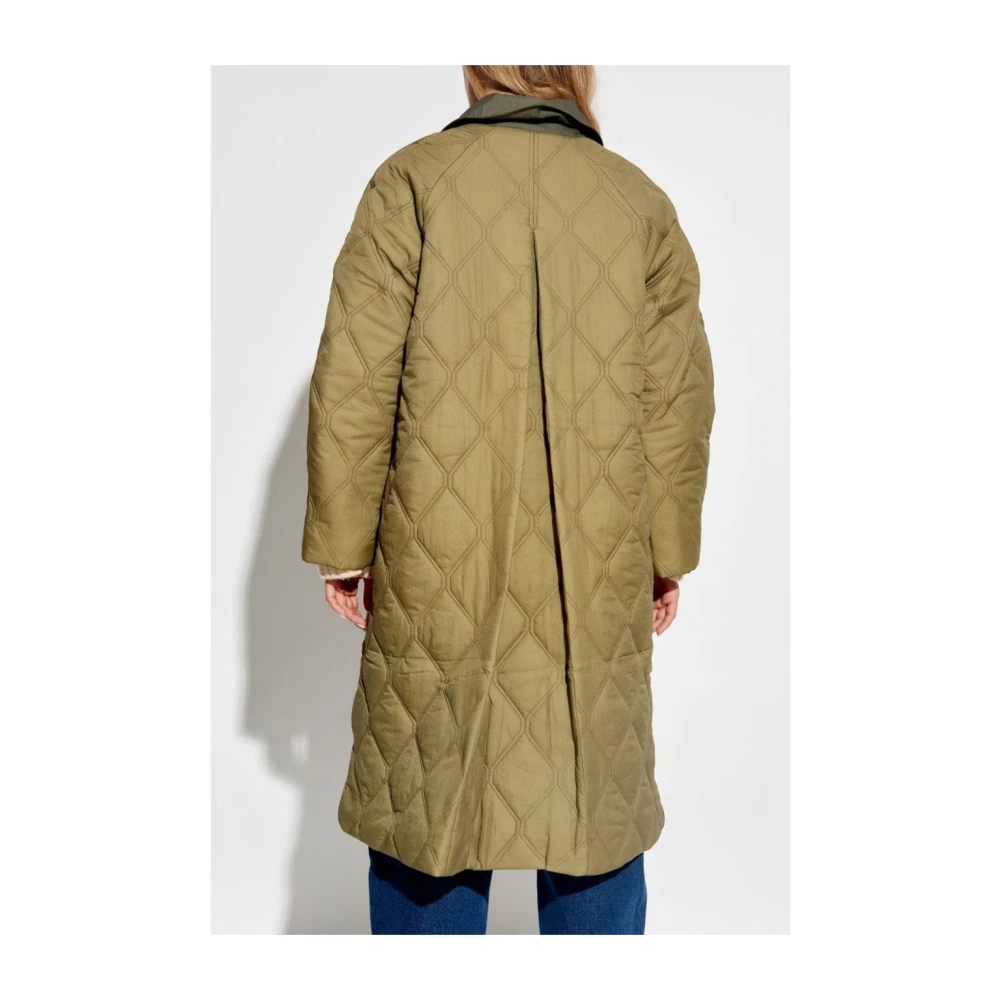Ganni Gevoerde Groene Parka met Zijsplitten Green Dames