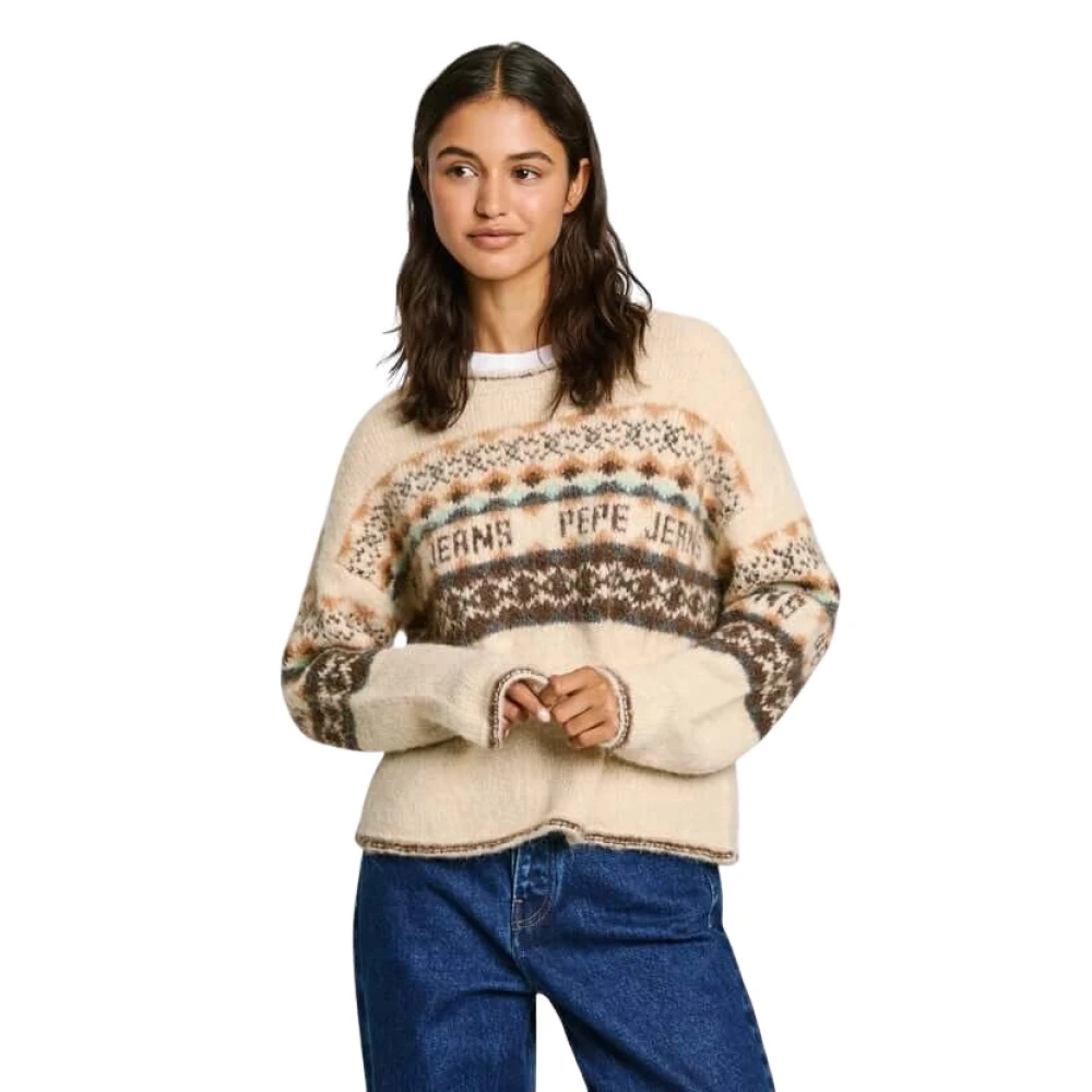 Pepe Jeans Fairisle Jacquard Gebreide Trui Beige Dames